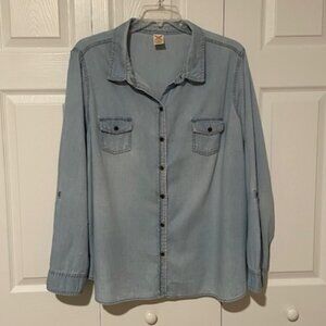 Faded Glory Long Sleeve Button Down Soft Lightweight Denim Shirt 4X